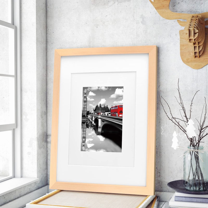 KINLINK 11x14 Picture Frames Natural Wood Frames with Acrylic Plexiglass for Pictures 5x7/8x10 with Mat or 11x14 without Mat, Tabletop and Wall Mounting Display, Set of 4 - Image 4